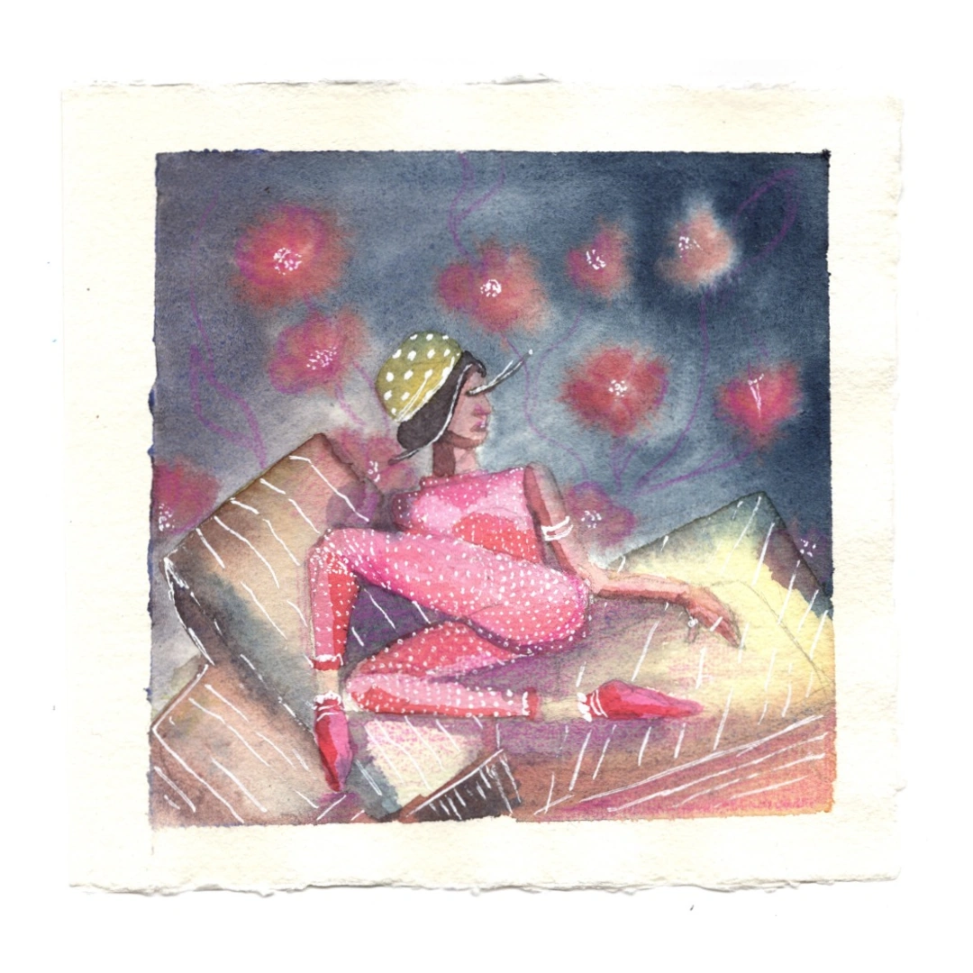 In Her Own Time — Work on paper, 15 × 15 cm, by Alona Petliarska