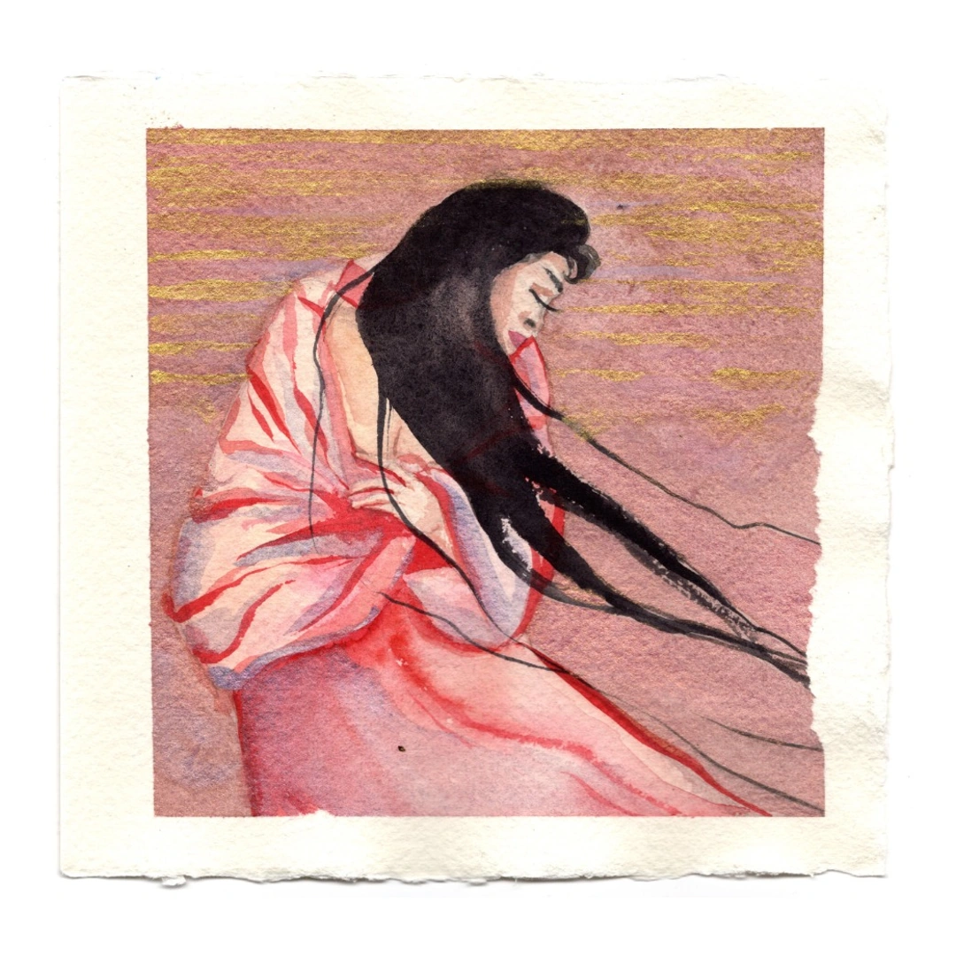 Release — watercolour and gold shimmer, 15 × 15 cm, by Alona Petliarska