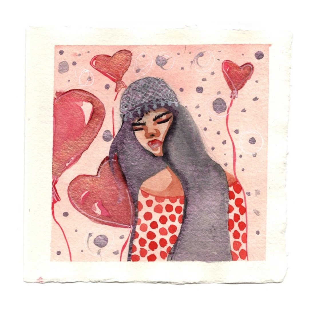 Smitten — watercolour, 15 × 15 cm, by Alona Petliarska