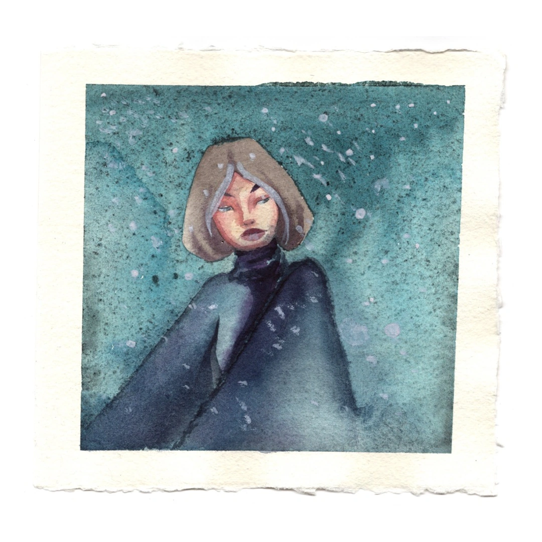Snow — watercolour, 15 × 15 cm, by Alona Petliarska