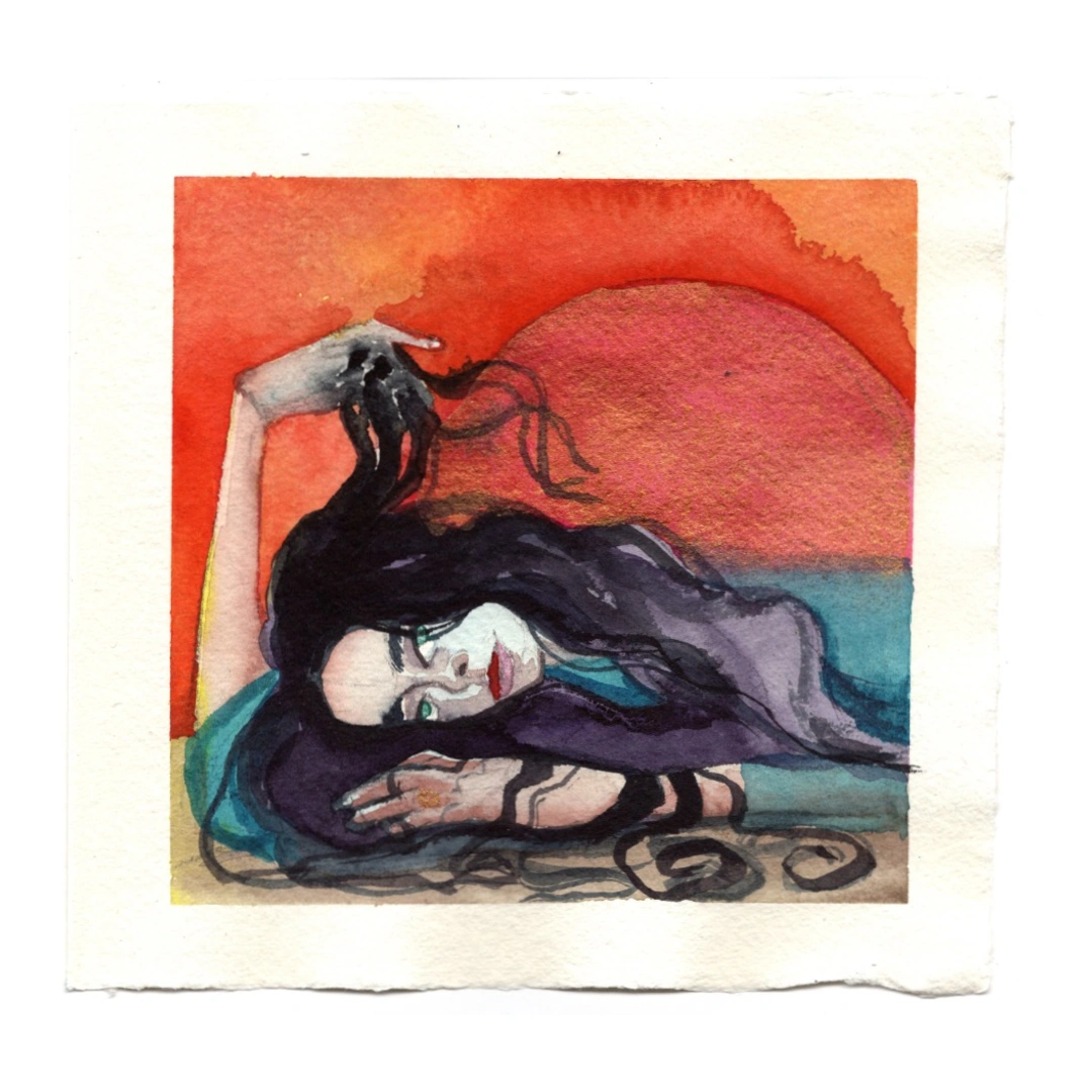 Sunset — watercolour, 15 × 15 cm, by Alona Petliarska