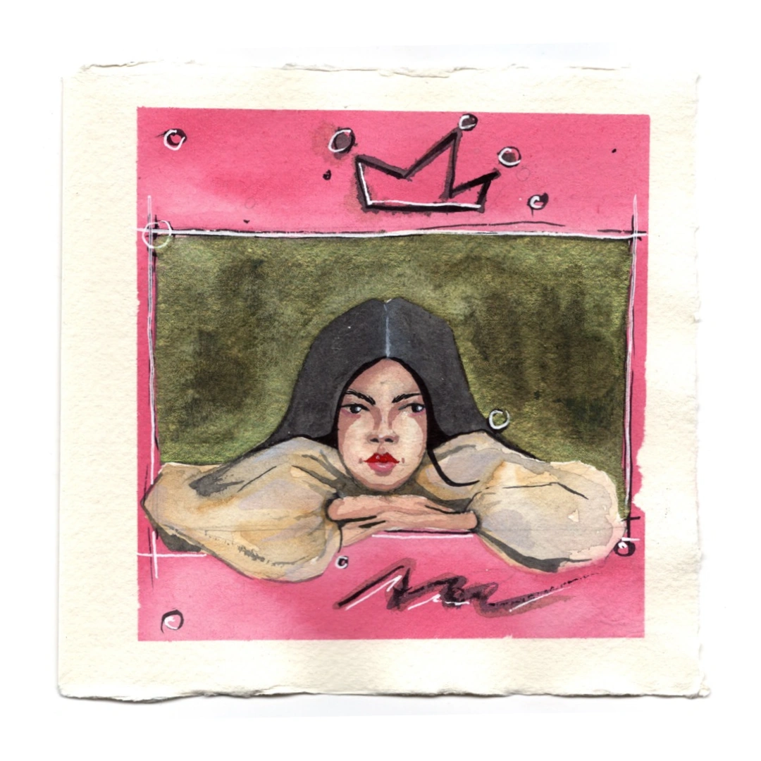 Uncrowned — watercolour, 15 × 15 cm, by Alona Petliarska