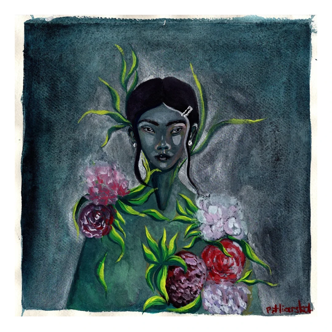 Nymph — Watercolour & gouache with silver shimmer on paper, 30 × 30 cm, by Alona Petliarska