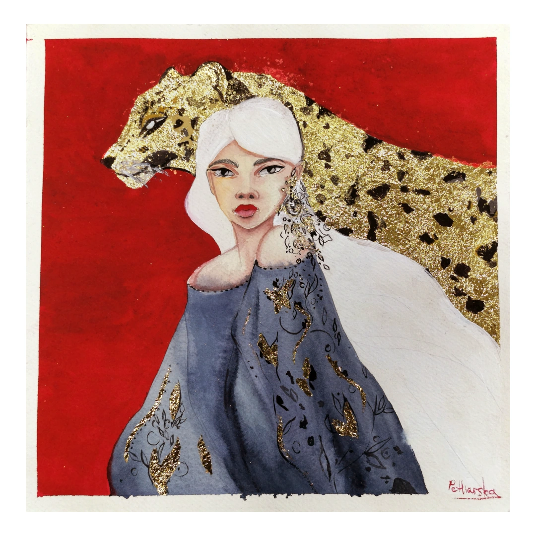 Soulmate — Watercolour & gold leaf, 30 × 30 cm, by Alona Petliarska