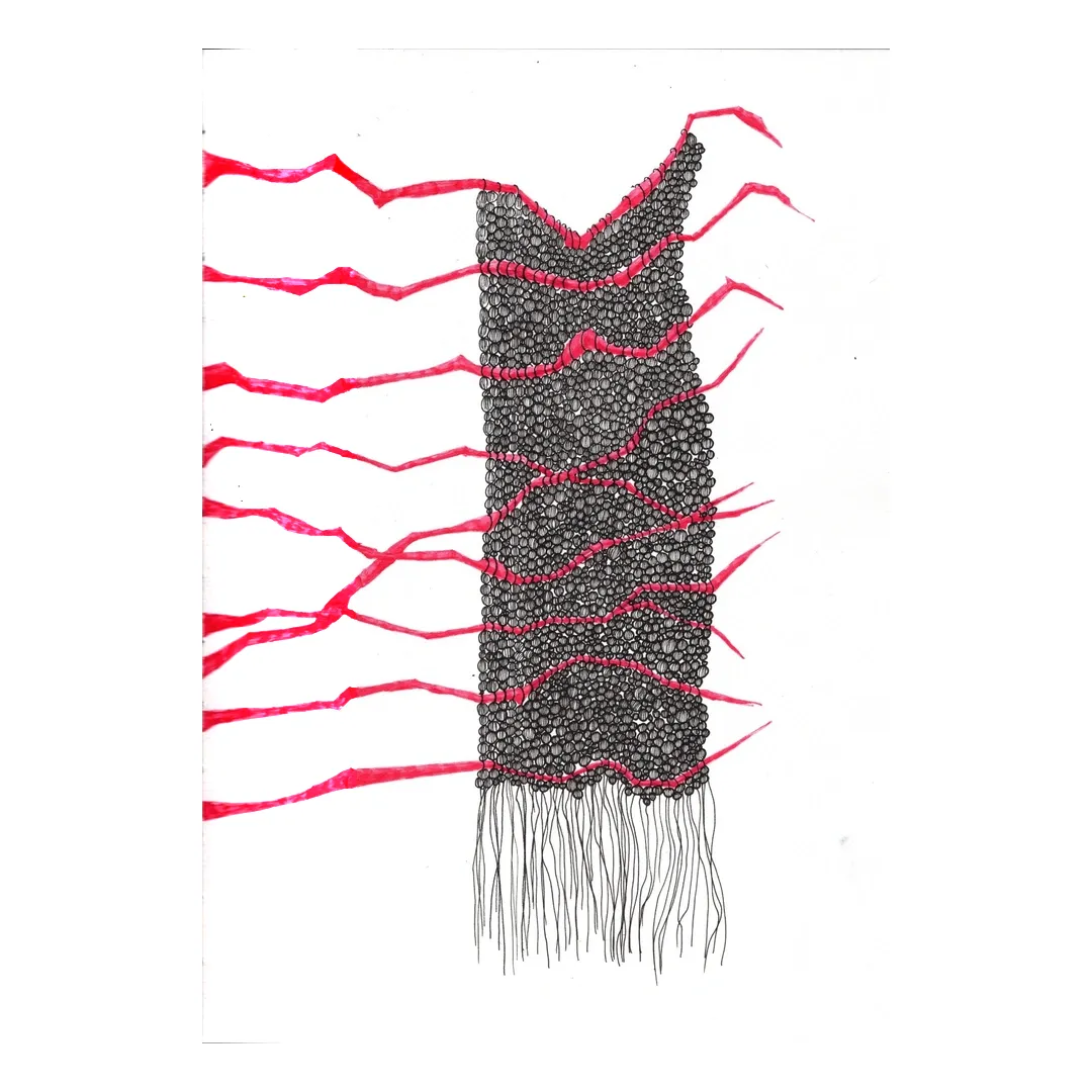 Fault Lines — Ink on paper (coloured accents where visible), 21 × 29.5 cm, by Alona Petliarska