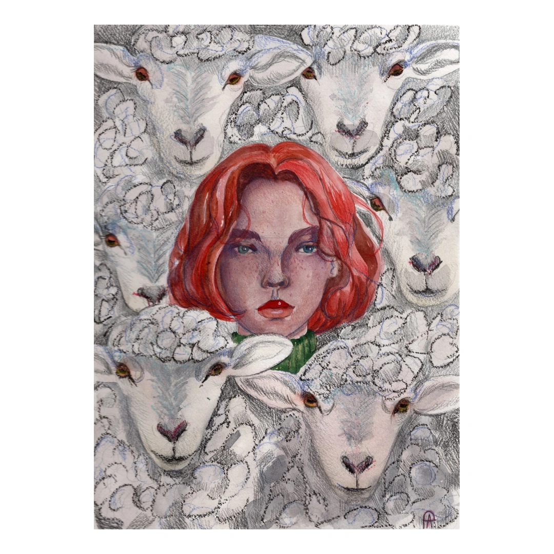 Are You Counting Before You Sleep? — Watercolour & pencil on paper, 22.6 × 30 cm, by Alona Petliarska