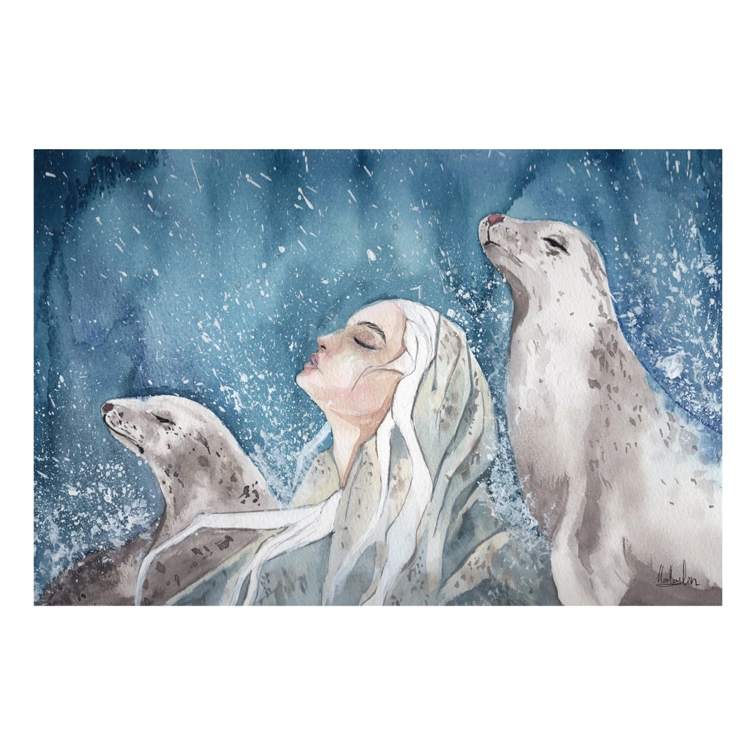 Selkie — Watercolour on paper, 45 × 32 cm, by Alona Petliarska