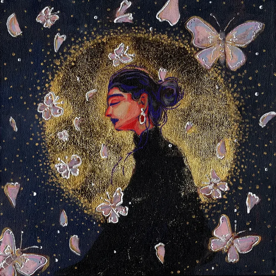 Butterfly Soul — Acrylic, gold leaf & mixed media on canvas painting by Alona Petliarska, 2025