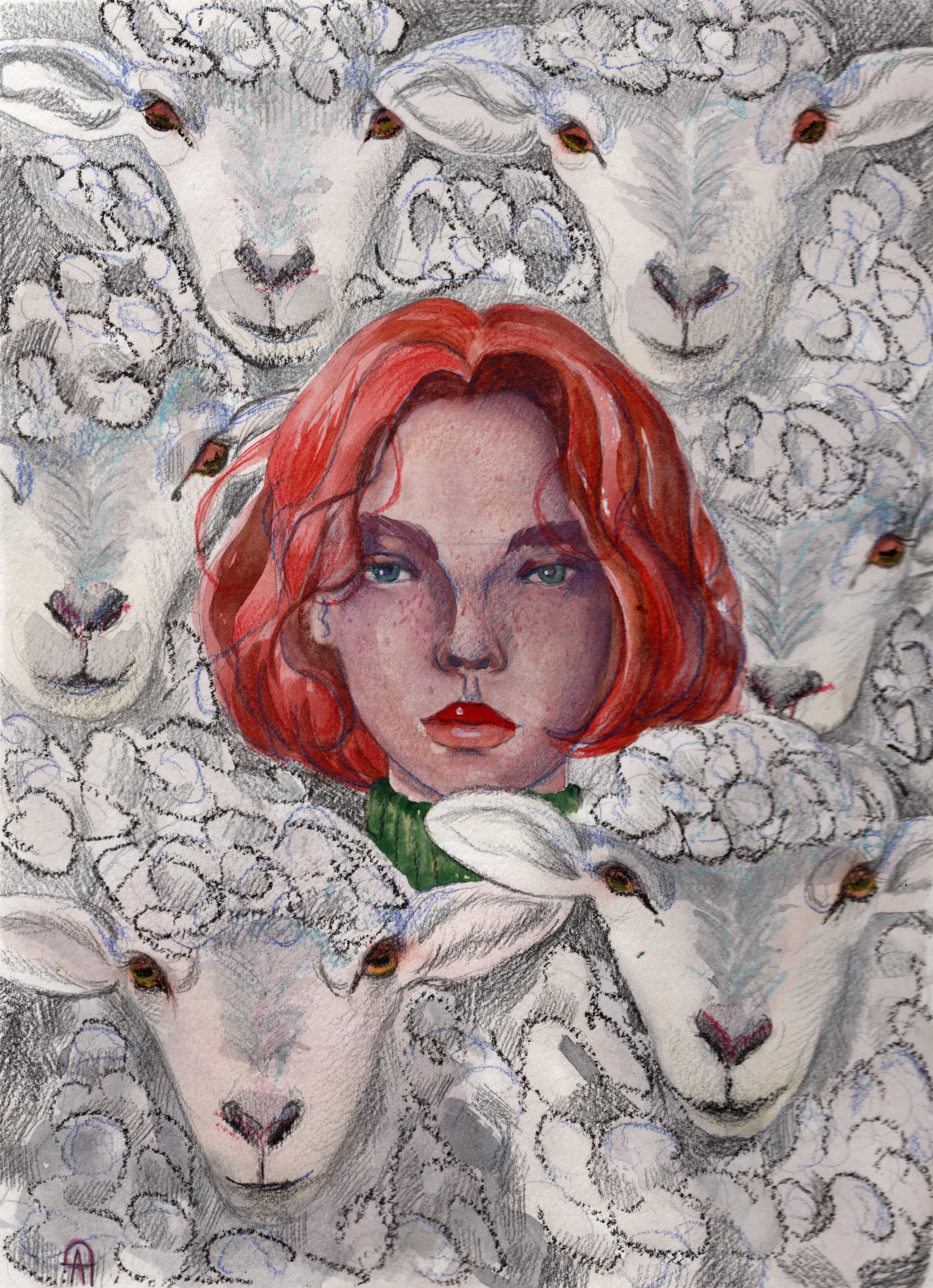 Are You Counting Before You Sleep? — Watercolour & pencil on paper painting by Alona Petliarska, 2026