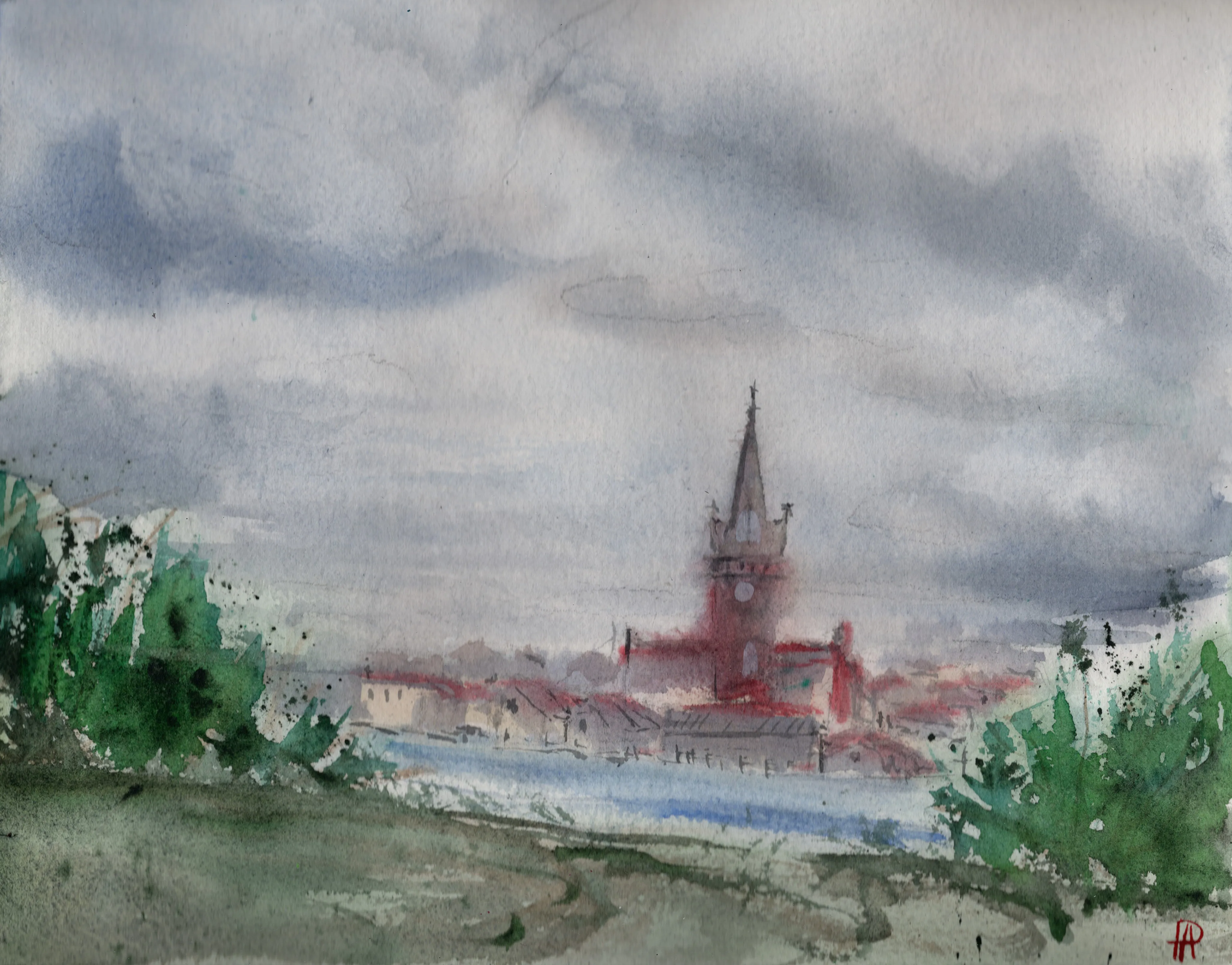 Rainy Day — Watercolour on paper painting by Alona Petliarska, 2026