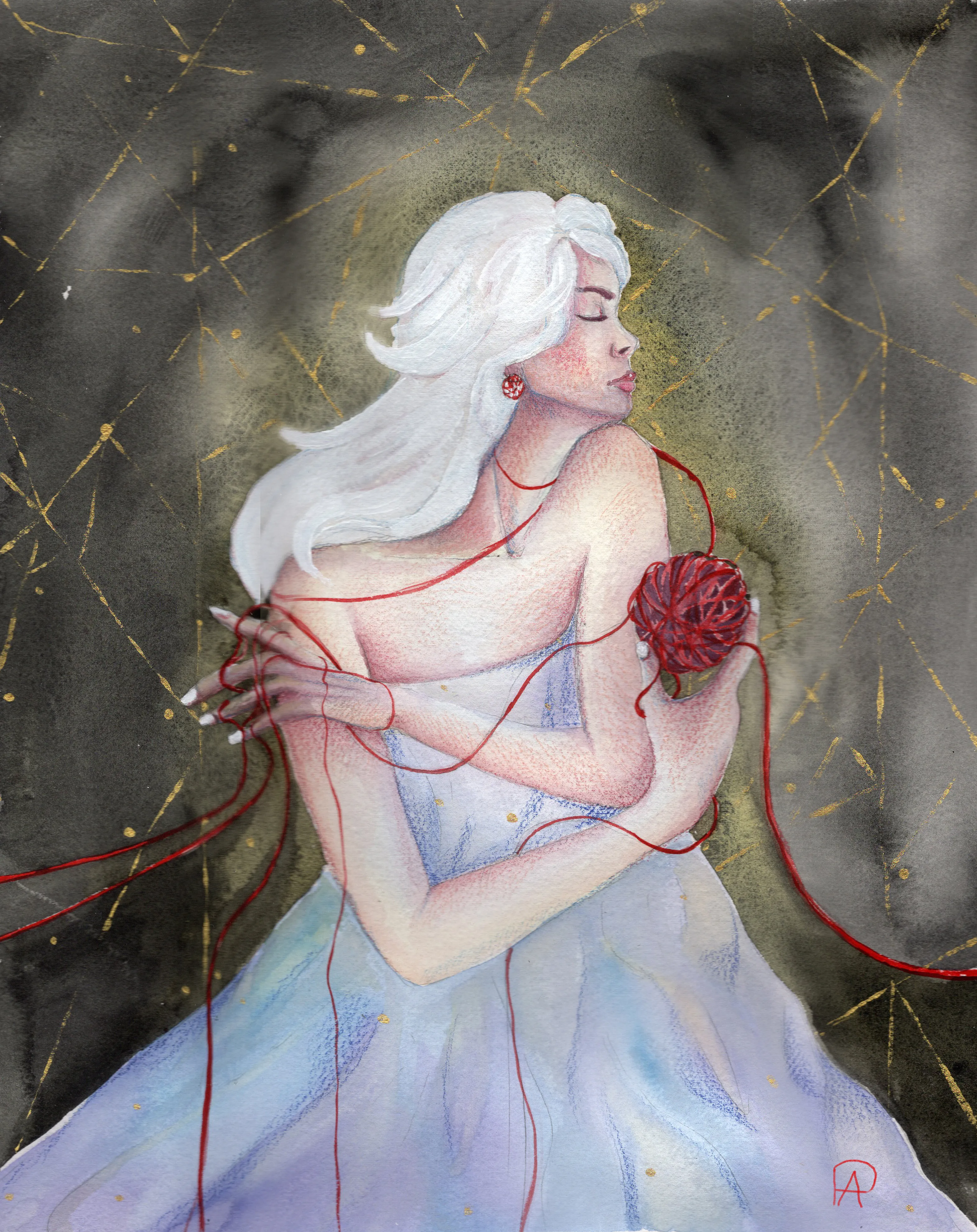 Tangle of Fate — Watercolour & pencil on paper painting by Alona Petliarska, 2026