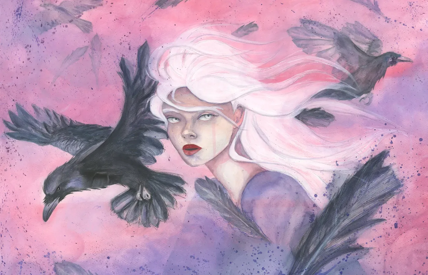 Mara — Our Dark Duet — Watercolour, acrylic & colour pencil painting by Alona Petliarska, 2025