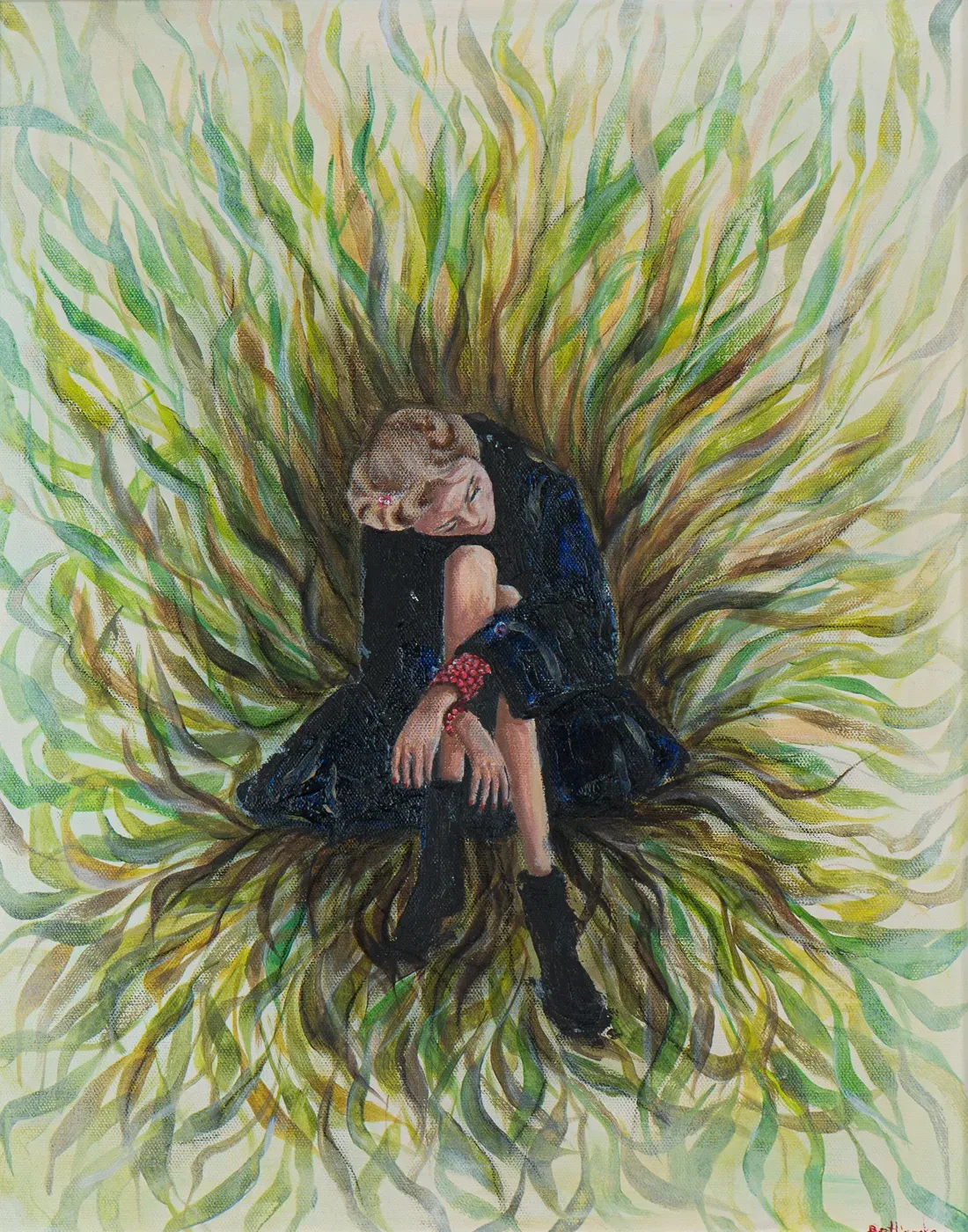 Melancholy — Acrylic & pencil on canvas painting by Alona Petliarska, 2025