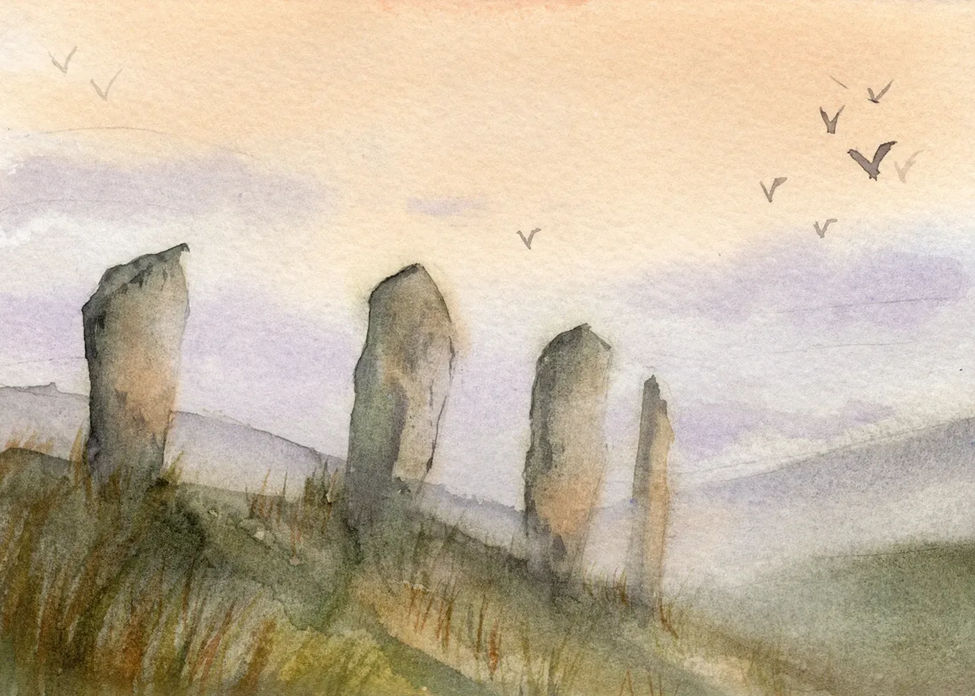 Ring of Brodgar — Watercolour on paper painting by Alona Petliarska, 2025